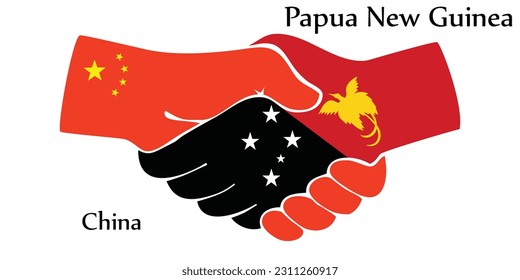 Design shake hands. Concept China and Papua New Guinea the borth country a good contact, business, travel, transport and technology.