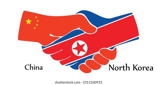 Design shake hands. Concept China and North Korea the borth country a good contact, business, travel, transport and technology.