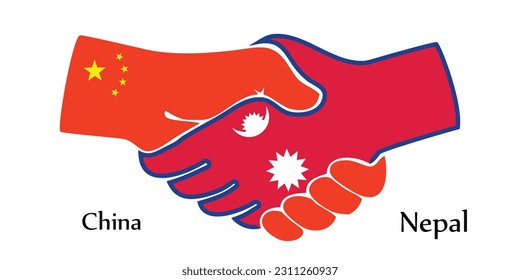 El diseño da la mano. Concepto de China y Nepal como el país del nacimiento un buen contacto, negocios, viajes, transporte y tecnología.