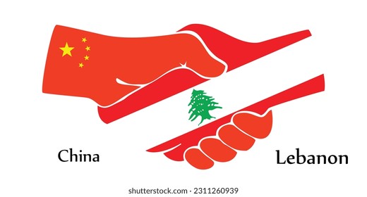 Design shake hands. Concept China and Lebanon the borth country a good contact, business, travel, transport and technology.