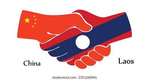 Design shake hands. Concept China and Laos the borth country a good contact, business, travel, transport and technology.
