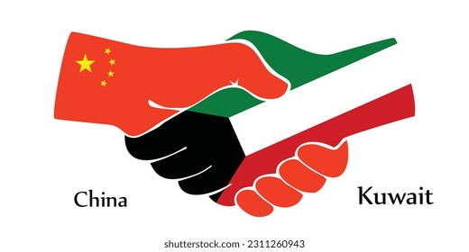 Design shake hands. Concept China and Kuwait the borth country a good contact, business, travel, transport and technology.