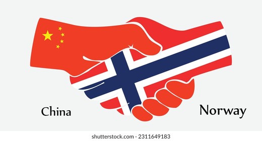 Design shake hands. Concept China and Norway the borth country a good contact, business, travel, transport and technology.
