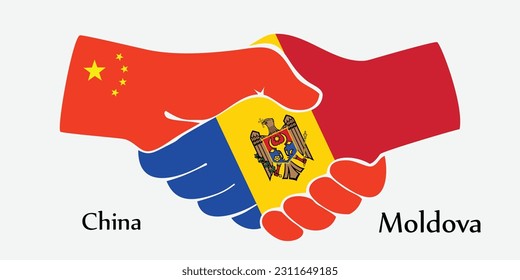 Design shake hands. Concept China and Moldova the borth country a good contact, business, travel, transport and technology.