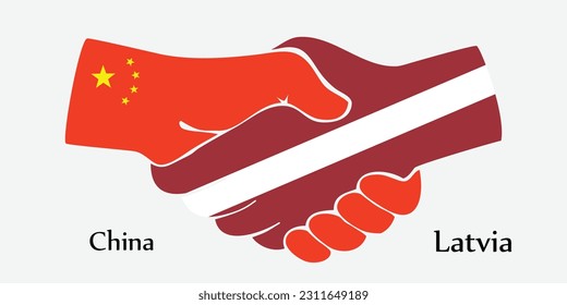 Design shake hands. Concept China and Latvia the borth country a good contact, business, travel, transport and technology.