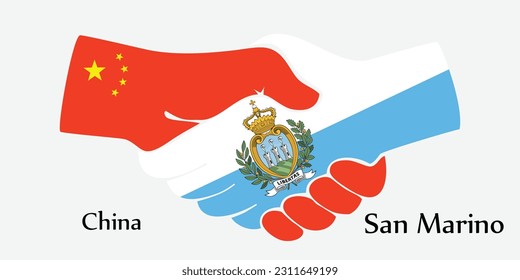 Design shake hands. Concept China and San Marino the borth country a good contact, business, travel, transport and technology.