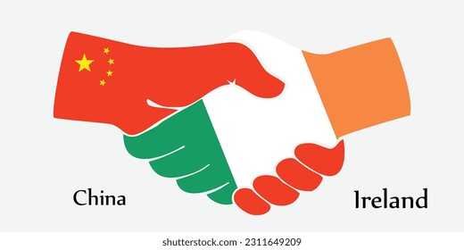 El diseño da la mano. Concepto China e Irlanda el país del nacimiento como un buen contacto, negocios, viajes, transporte y tecnología.