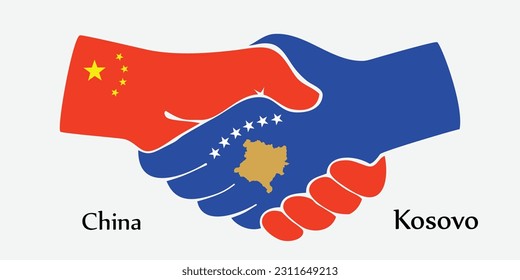 Design shake hands. Concept China and Kosovo the borth country a good contact, business, travel, transport and technology.