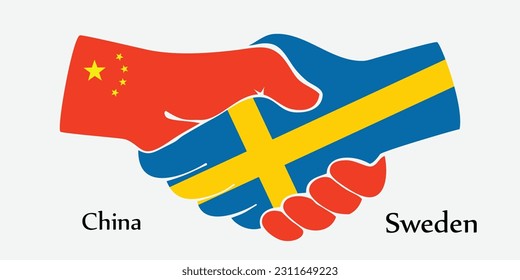 El diseño da la mano. Concepto China y Suecia el país del nacimiento como un buen contacto, negocios, viajes, transporte y tecnología.