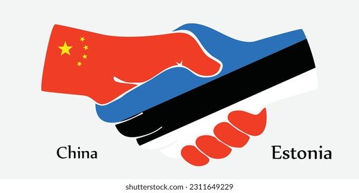 Design schüttelt die Hände. Konzept China und Estland das Borth Land ein guter Kontakt, Geschäft, Reisen, Verkehr und Technologie.