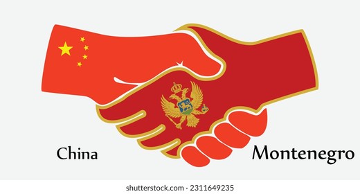 Design shake hands. Concept China and Montenegro the borth country a good contact, business, travel, transport and technology.
