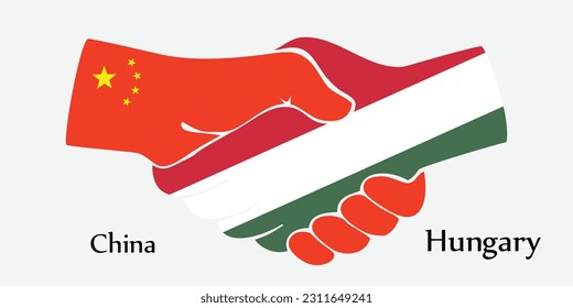 Design shake hands. Concept China and Hungary the borth country a good contact, business, travel, transport and technology.