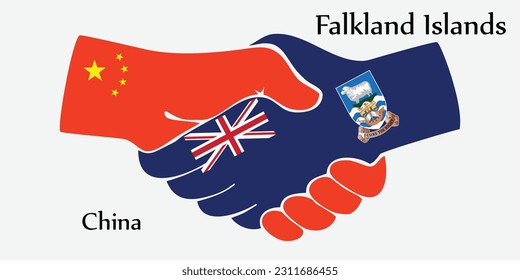 Design shake hands. Concept China and Falkland Islands the borth country a good contact, business, travel, transport and technology.