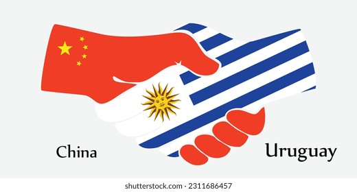 Design shake hands. Concept China and Uruguay the borth country a good contact, business, travel, transport and technology.
