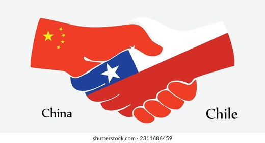 Design schüttelt die Hände. Konzeption China und Chile das Borth Land ein guter Kontakt, Geschäft, Reisen, Verkehr und Technologie.