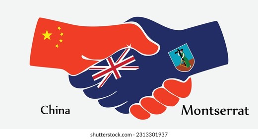 Design shake hands. Concept China and Montserrat the borth country a good contact, business, travel, transport and technology.