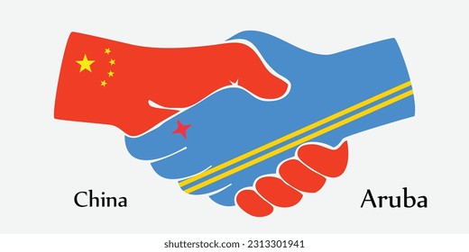 Design shake hands. Concept China and Aruba the borth country a good contact, business, travel, transport and technology.