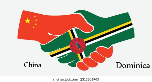 Design shake hands. Concept China and Dominica the borth country a good contact, business, travel, transport and technology.