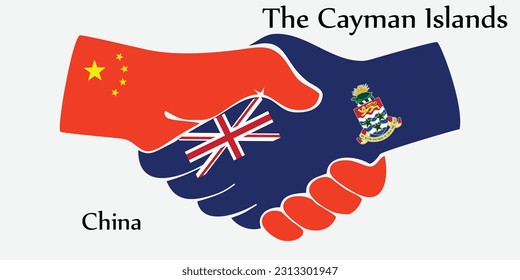 Design shake hands. Concept China and Cayman Islands the borth country a good contact, business, travel, transport and technology.