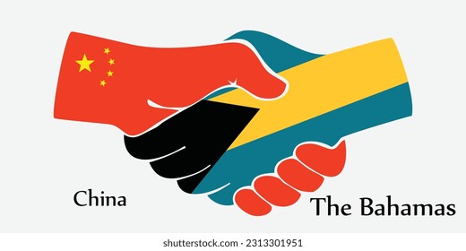 Design shake hands. Concept China and the Bahamas the borth country a good contact, business, travel, transport and technology.