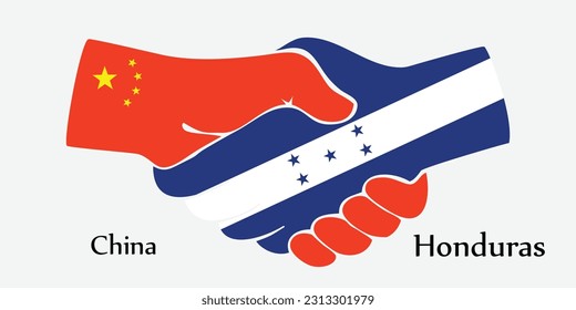 Design shake hands. Concept China and Honduras the borth country a good contact, business, travel, transport and technology.