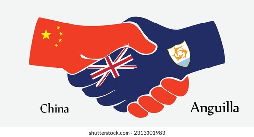 Design shake hands. Concept China and Anguilla the borth country a good contact, business, travel, transport and technology.