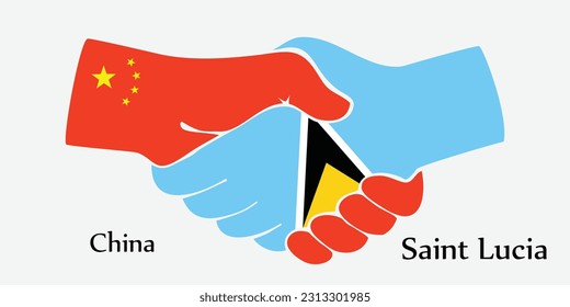 Design shake hands. Concept China and Saint Lucia the borth country a good contact, business, travel, transport and technology.
