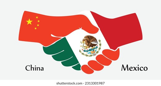 Design schüttelt die Hände. Konzeption China und Mexiko das Borth Land ein guter Kontakt, Geschäft, Reisen, Verkehr und Technologie.