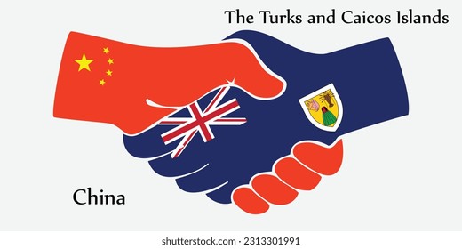 Design shake hands. Concept China and the Turks and Caicos Islands the borth country a good contact, business, travel, transport and technology.