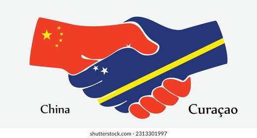 Design shake hands. Concept China and Curacao the borth country a good contact, business, travel, transport and technology.