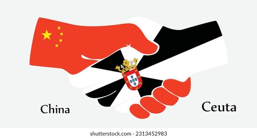 Design shake hands. Concept China and Ceuta the borth country a good contact, business, travel, transport and technology.