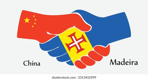 Design shake hands. Concept China and Madeira the borth country a good contact, business, travel, transport and technology.