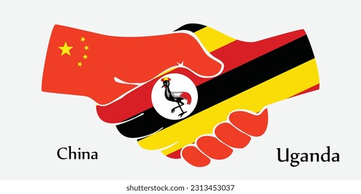 Design shake hands. Concept China and Uganda the borth country a good contact, business, travel, transport and technology.