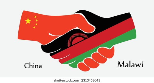 Design shake hands. Concept China and Malawi the borth country a good contact, business, travel, transport and technology.