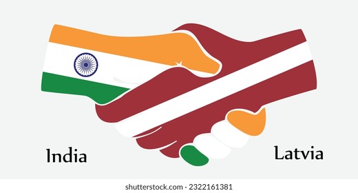 El diseño da la mano. Concepto India y Letonia el país del nacimiento como un buen contacto, negocios, viajes, transporte y tecnología.