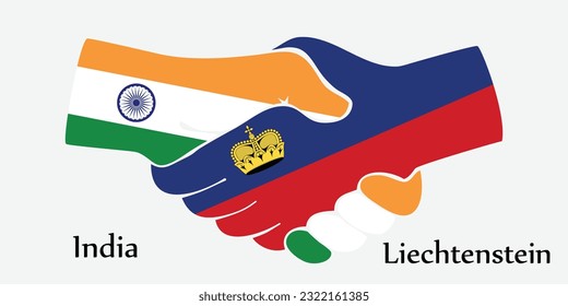 El diseño da la mano. Concepto de la India y Liechtenstein como país del nacimiento un buen contacto, negocios, viajes, transporte y tecnología.