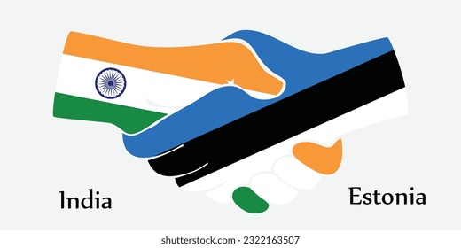 El diseño da la mano. Concepto India y Estonia el país del nacimiento como un buen contacto, negocios, viajes, transporte y tecnología.