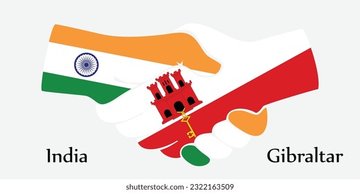 Design shake hands. Concept India and Gibraltar the borth country a good contact, business, travel, transport and technology.