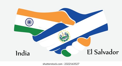 Design shake hands. Concept India and El Salvador the borth country a good contact, business, travel, transport and technology.