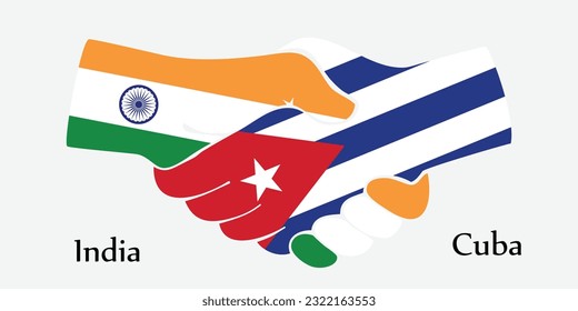 Design shake hands. Concept India and Cuba the borth country a good contact, business, travel, transport and technology.