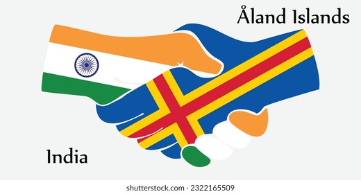 Design shake hands. Concept India and Åland Islands the borth country a good contact, business, travel, transport and technology.