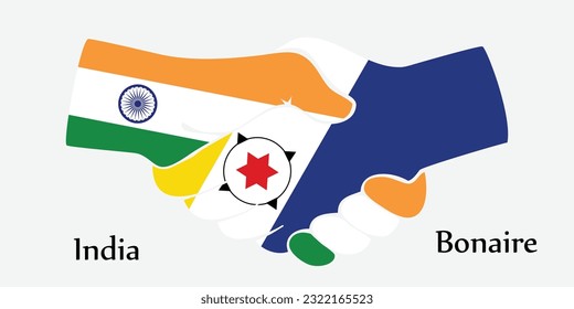 El diseño da la mano. Concepto India y Bonaire el país del nacimiento como un buen contacto, negocios, viajes, transporte y tecnología.