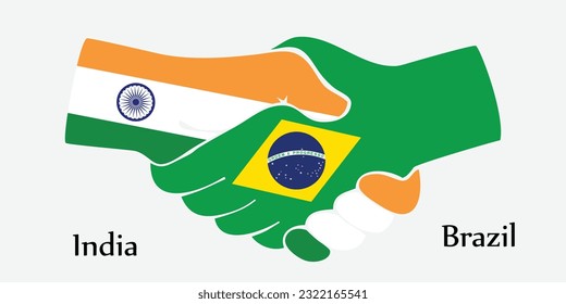 Design shake hands. Concept India and Brazil the borth country a good contact, business, travel, transport and technology.