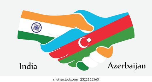 Design schüttelt die Hände. Konzeption Indien und Aserbaidschan das Grenzland ein guter Kontakt, Geschäft, Reisen, Verkehr und Technologie.