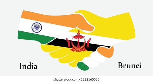 Design shake hands. Concept India and Brunei the borth country a good contact, business, travel, transport and technology.