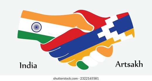 Design shake hands. Concept India and Artsakh the borth country a good contact, business, travel, transport and technology.