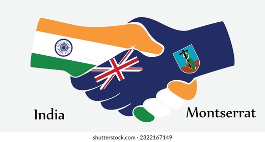 Design shake hands. Concept India and Montserrat the borth country a good contact, business, travel, transport and technology.