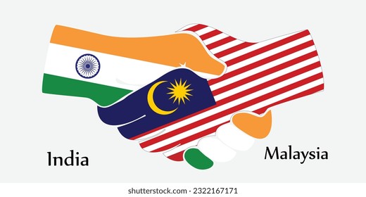 Design shake hands. Concept India and Malaysia the borth country a good contact, business, travel, transport and technology.