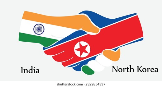 Design shake hands. Concept India and North Korea the borth country a good contact, business, travel, transport and technology.