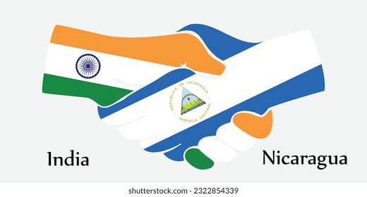 Design shake hands. Concept India and Nicaragua the borth country a good contact, business, travel, transport and technology.